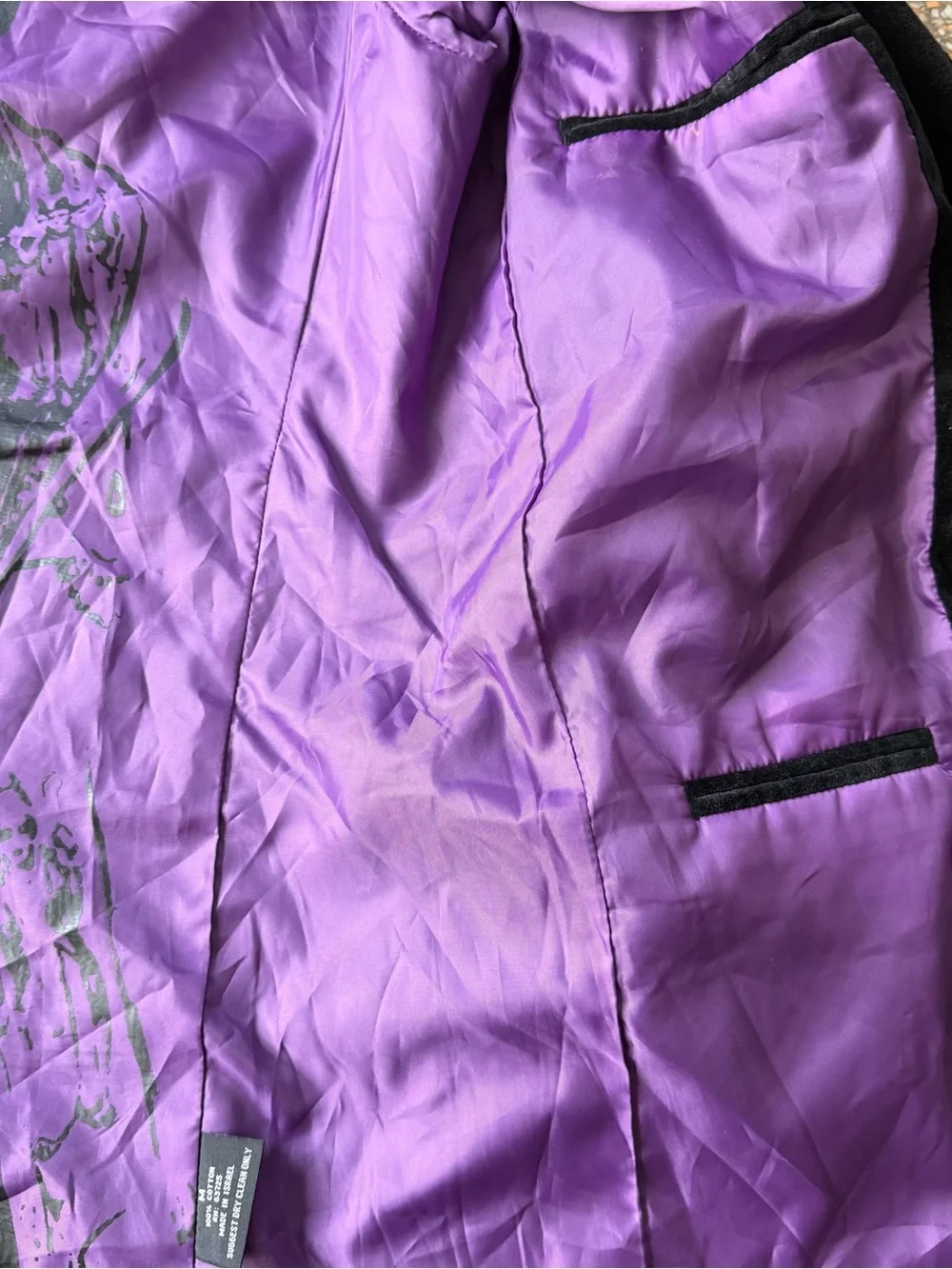 Dragonfly Clothing Co Hendrix Sz M Black Men's Velvet Blazer with Purple Lining